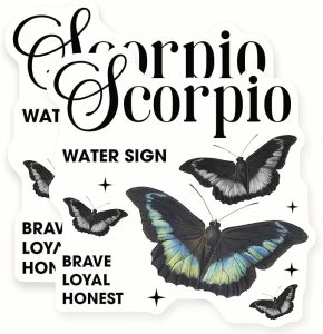 Scorpio Zodiac Stickers - Butterfly Astrology Signs - Water Sign Decal - 2 Pack - 5" Wide Design - Adheres to Laptops, Tumblers, and More – Made in The USA - AQS10781 - Scorpio Sticker for men