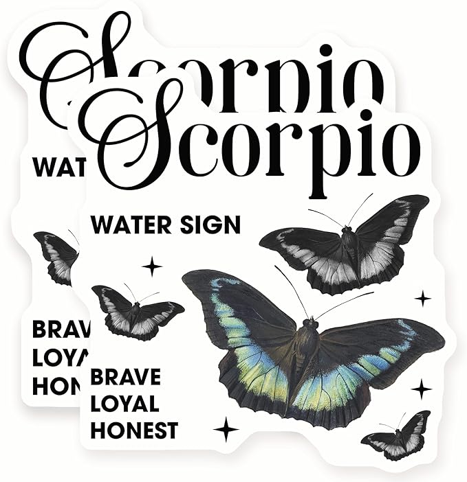 Scorpio Zodiac Stickers - Butterfly Astrology Signs - Water Sign Decal - 2 Pack - 5" Wide Design - Adheres to Laptops, Tumblers, and More – Made in The USA - AQS10781 - Scorpio Sticker for men