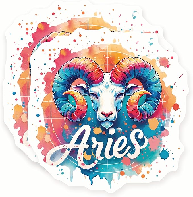 Aries Stickers - Zodiac Sign - Astrology Stickers - Colorful Ram - 2 Pack 5" Wide Design - Adheres to Laptops, Tumblers, and More – Made in The USA - AQS10051 - Aries Sticker for men