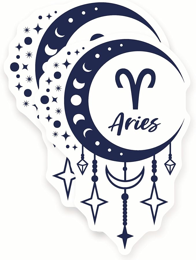 Aries Stickers - Zodiac Sign Art - Astrology - Celestial Decor - 2 Pack - 5" Wide Design - Adheres to Laptops, Tumblers, and More – Made in The USA - AQS10683 - Aries Sticker for men
