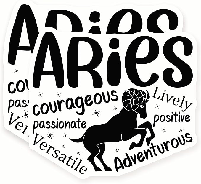 Aries Stickers - Zodiac Sign Sticker - Astrology Sticker - Ram Art - 2 Pack - 5" Wide Design - Adheres to Laptops, Tumblers, and More – Made in The USA - AQS10934 - Aries Sticker for men