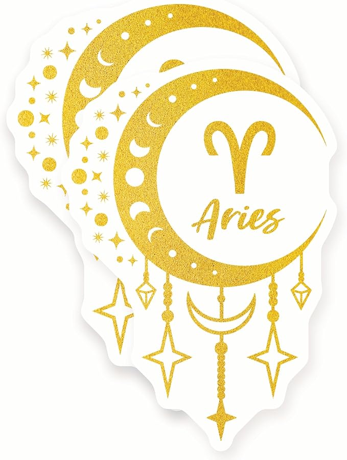 Aries Stickers - Zodiac Sign - Astrology Lover - Star Sign - 2 Pack 5" Wide Design - Adheres to Laptops, Tumblers, and More – Made in The USA - AQS10829 - Aries Sticker for men