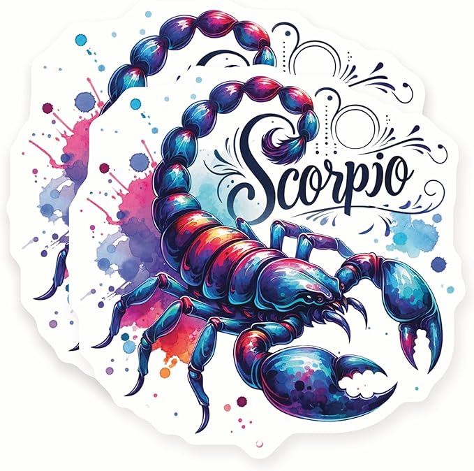 Scorpio Stickers - Zodiac Sign Art - Colorful Horoscope Decals - 2 Pack 5" Wide Design - Adheres to Laptops, Tumblers, and More – Made in The USA - AQS10743 - Scorpio Sticker for men