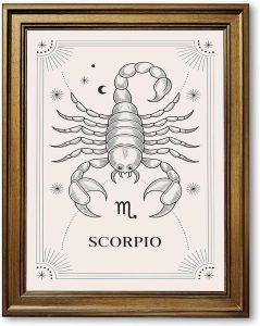 Framed Scorpio Zodiac Sign Poster Canvas Print Art, Minimalist Aesthetic Pictures Wall Decor, Trendy Wall Art, Painting for Living Room, Bedroom Home Decor, Art Print (Gold Framed,24L X36W) - Scorpio Canvas for men