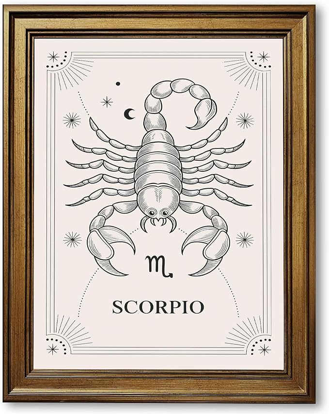 Framed Scorpio Zodiac Sign Poster Canvas Print Art, Minimalist Aesthetic Pictures Wall Decor, Trendy Wall Art, Painting for Living Room, Bedroom Home Decor, Art Print (Gold Framed,24L X36W) - Scorpio Canvas for men