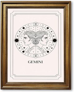 Framed Gemini Zodiac Sign Canvas Print Art, Minimalist Aesthetic Pictures, Wall Art, Painting, Wall Decor, Art Print, Cute Home Decor, Wall Decoration for Living Room Office (Gold Framed,12L X16W) - Gemini Canvas for men