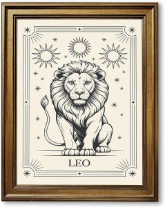 Framed Leo Zodiac Sign Canvas Print Art, Minimalist Aesthetic Wall Art, Pictures, Painting, Wall Decor, Trendy Exquisite Art Print, Home Decor, Decoration for Living Room, Bedroom (Gold Framed,12L"X16W") - Leo Canvas for men
