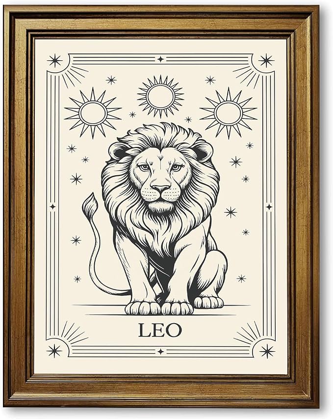Framed Leo Zodiac Sign Canvas Print Art, Minimalist Aesthetic Wall Art, Pictures, Painting, Wall Decor, Trendy Exquisite Art Print, Home Decor, Decoration for Living Room, Bedroom (Gold Framed,12L"X16W") - Leo Canvas for men