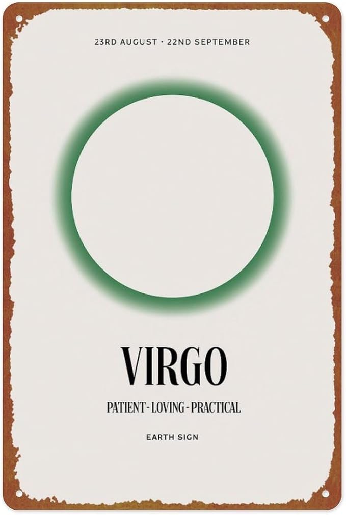 Virgo Zodiac: Retro Astrology Posters Aluminum Metal Sign 8x12 Inch For Living Room Bedroom Bathroom Decoration - Virgo Poster for men