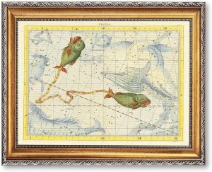 Vintage Framed Pisces Zodiac Canvas Print Oil Paintings Reproduction World Classics Antique Wall Art, Trendy Astrology Poster, Painting, Pictures, Wall Decor for Living Room Dorm Room Wall Decoration (Retro Framed,12L"x16W") - Pisces Canvas for men