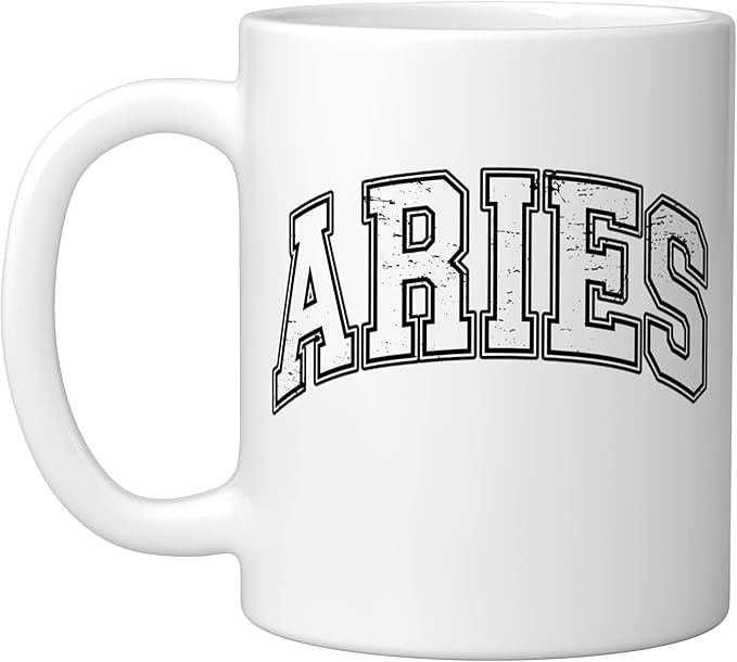 Aries Zodiac Sign Varsity Ceramic Mug, White - Aries Mug for men