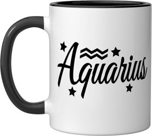 Aquarius Zodiac Sign Ceramic Mug, Black/White - Aquarius Mug for men