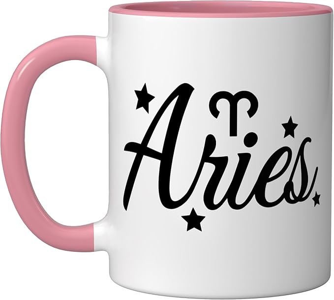Aries Zodiac Sign Ceramic Mug, Pink/White - Aries Mug for men