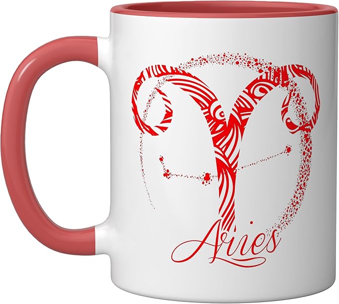 Red Aries Zodiac Sign Birthday Stars March April Horoscope Ceramic Mug, Red/White - Aries Mug for men