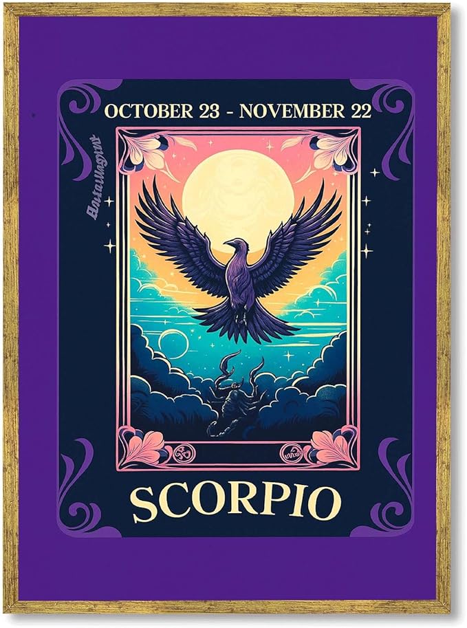 Framed Scorpio Zodiac Sign Poster Canvas Print Art Gothic Wall Art Painting Pictures Wall Decor Stunning Art Print Decoration for Living Room Bedroom Home Decor (Gold Framed,12L x16W) - Scorpio Canvas for men