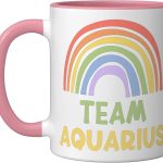 Happy Colorful Team Aquarius Rainbow Pride Astrological Sign Ceramic Mug, Pink/White - Aquarius Mug for men