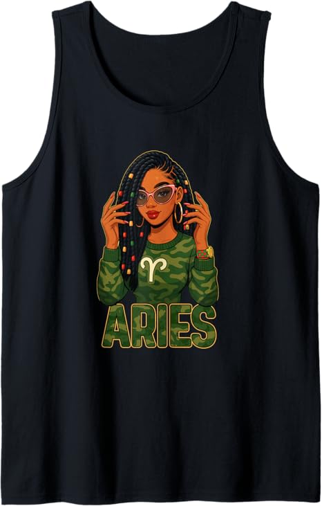 Aries Queen Aries Zodiac Sign Loc'd Afro Girl Tank Top - Aries T-Shirt for men