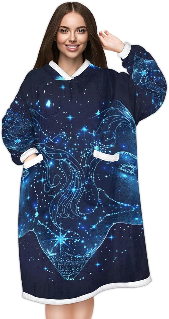 Horoscopes Zodiac Sign Gemini Wearable Blanket Hoodie Gifts for Women Men, Oversized Sherpa Hoodie Warm Soft Cozy Adults Wearable Blankets with Pocket - Gemini Blanket for men