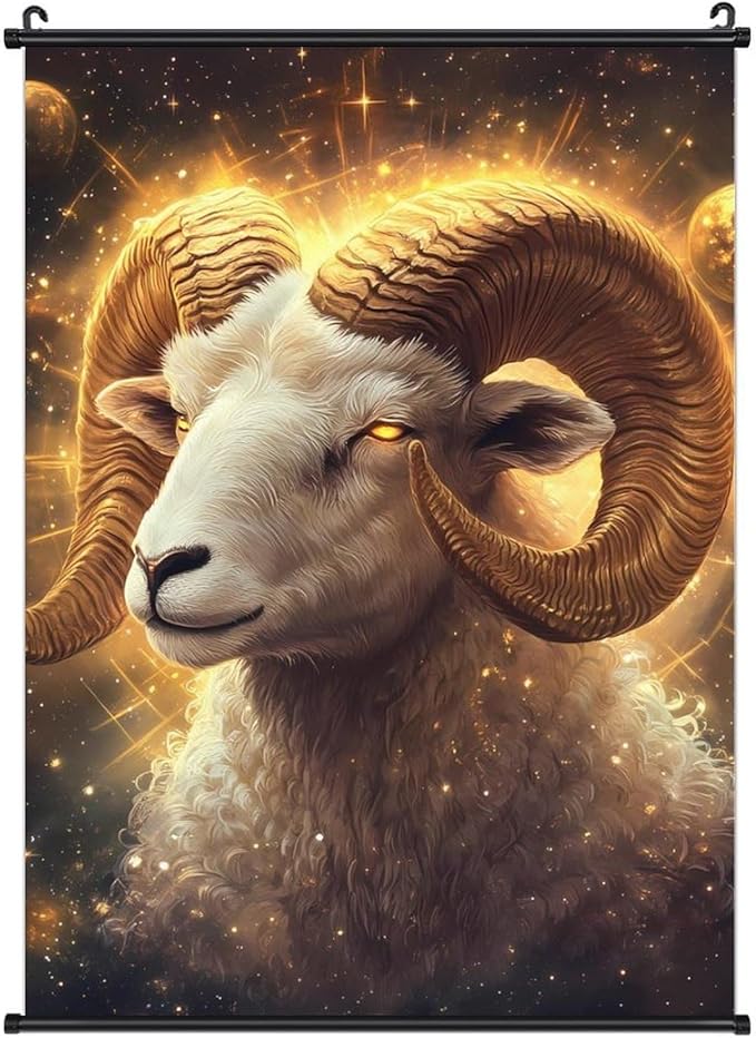 Zodiac Sign Aries Golden Hanging Poster Canvas Wall Art Scroll Print Artwork Picture Painting Home Decor - Aries Canvas for men