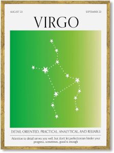 Framed Virgo Zodiac Sign Poster Canvas Print Art Minimalist Aesthetic Wall Art Painting PicturesTrendy Art Print Wall Decoration for Living Room Bedroom Dorm Room Home Decor (Gold Framed,12L x16W) - Virgo Poster for men