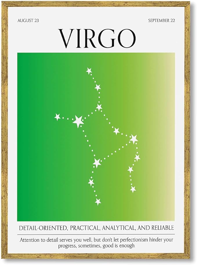 Framed Virgo Zodiac Sign Poster Canvas Print Art Minimalist Aesthetic Wall Art Painting PicturesTrendy Art Print Wall Decoration for Living Room Bedroom Dorm Room Home Decor (Gold Framed,12L x16W) - Virgo Poster for men