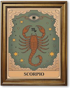 Framed Scorpio Zodiac Sign Poster Canvas Print Art, Vintage Wall Art Painting, Pictures, Wall Decor, Trendy Art Print for Living Room, Bedroom, Home Decor, Decoration (Gold Framed,12L X16W) - Scorpio Canvas for men