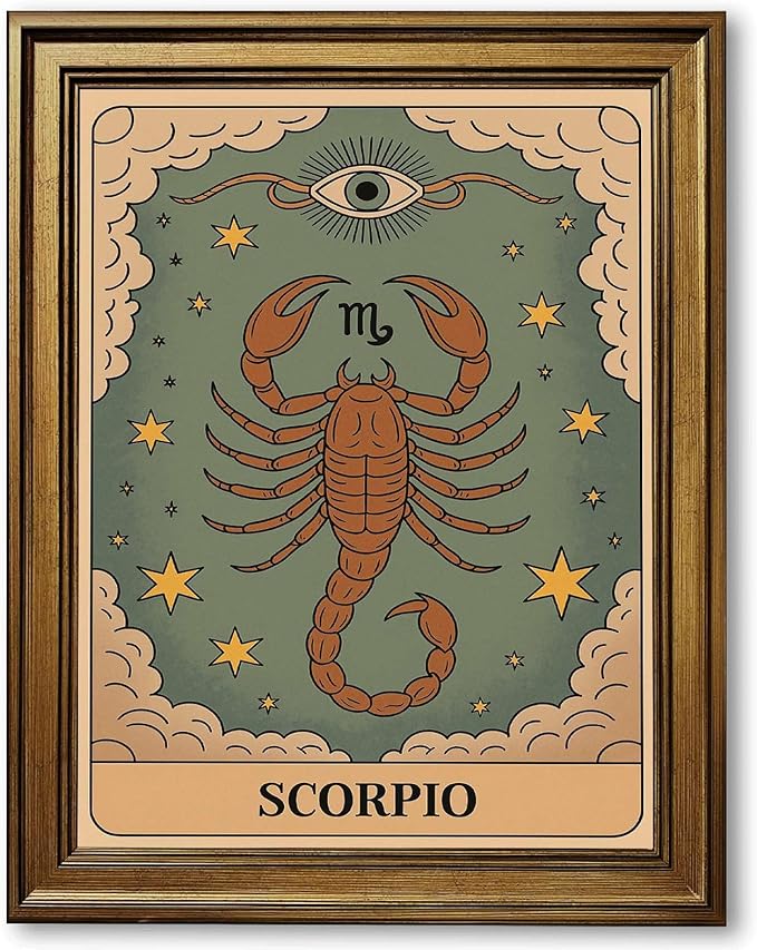 Framed Scorpio Zodiac Sign Poster Canvas Print Art, Vintage Wall Art Painting, Pictures, Wall Decor, Trendy Art Print for Living Room, Bedroom, Home Decor, Decoration (Gold Framed,12L X16W) - Scorpio Canvas for men