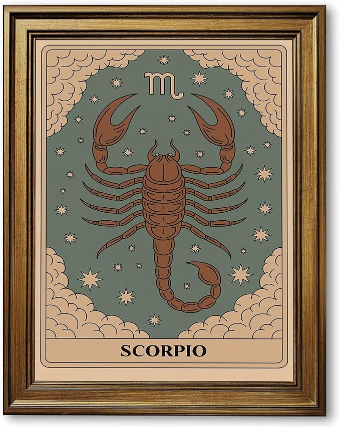 Framed Scorpio Zodiac Sign Canvas Print Art, Modern Wall Art Painting Pictures, Elegant Art Print, Wall Decoration for Living Room, Bedroom, Apartment Home Decor (Gold Framed,16L X24W) - Scorpio Canvas for men