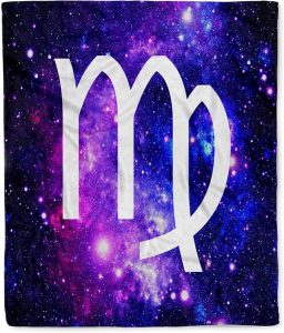 3dRose Virgo Star Sign on Purple Space Background - Zodiac Horoscope Symbol Silktouch Minky Blanket - Virgo Blanket for men