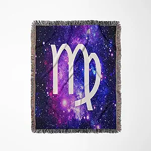 3dRose Virgo Star Sign on Purple Space Background - Zodiac Horoscope Symbol Woven Blanket - Virgo Blanket for men