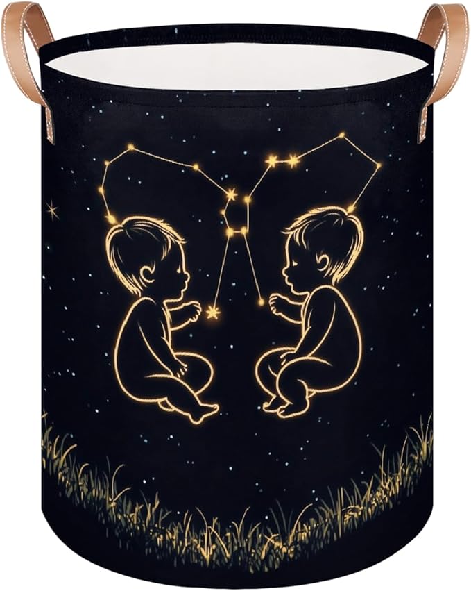 Zodic Sign Gemini Starry Sky Laundry Hamper with Handles, Waterproof Oxford Fabric Clothes Basket Large Collapsible Dirty Clothes Organizer for Bathroom Bedroom Closet Nursery - Gemini Canvas for men