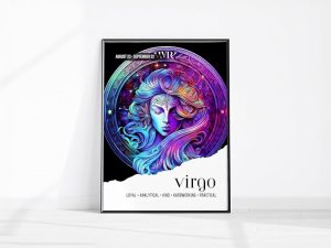 Virgo zodiac poster print featuring a vivid fantasy maiden illustration for wall decor, large art suitable for living room, bedroom, dorm, or office spaces - Virgo Poster for men