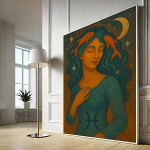 VUVUKU Pisces zodiac sign wall art mystical girl canvas print featuring Pisces symbol and celestial moon design for astrology lovers horoscope home decor - Pisces Canvas for men