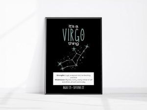 Virgo Zodiac Poster - Boho Wall Art Print Featuring the Virgo Constellation and Star Chart for Horoscope Decor in Bedroom or Living Space - Virgo Poster for men