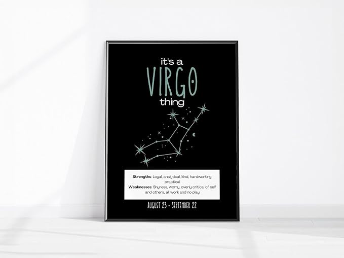 Virgo Zodiac Poster - Boho Wall Art Print Featuring the Virgo Constellation and Star Chart for Horoscope Decor in Bedroom or Living Space - Virgo Poster for men