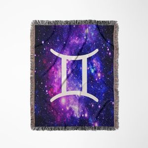 3dRose Gemini Star Sign on Purple Space Background Zodiac Horoscope Symbol Woven Blanket - Gemini Blanket for men