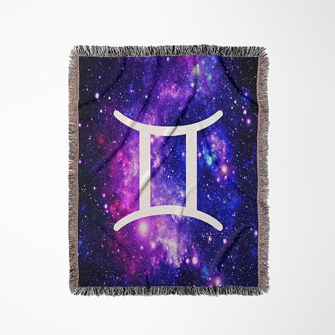 3dRose Gemini Star Sign on Purple Space Background Zodiac Horoscope Symbol Woven Blanket - Gemini Blanket for men