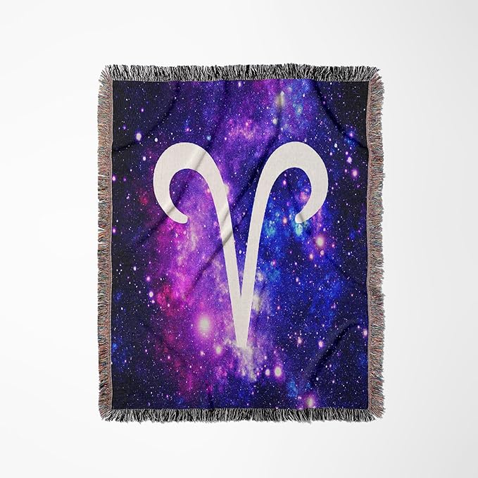 3dRose Aries Symbol on Purple Space Background - Arian Horoscope Star Sign Woven Blanket - Aries Blanket for men