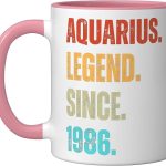 Aquarius Legend Since 1986 Retro Zodiac Sign Birthday Ceramic Mug, Pink/White - Aquarius Mug for men