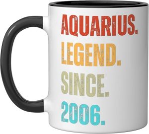 Aquarius Legend Since 2006 Retro Zodiac Sign Birthday Ceramic Mug, Black/White - Aquarius Mug for men