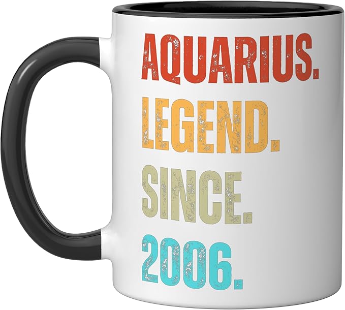 Aquarius Legend Since 2006 Retro Zodiac Sign Birthday Ceramic Mug, Black/White - Aquarius Mug for men