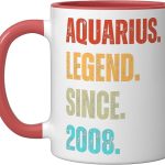 Aquarius Legend Since 2008 Retro Zodiac Sign Birthday Ceramic Mug, Red/White - Aquarius Mug for men