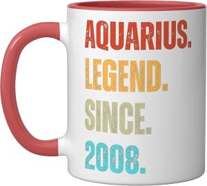 Aquarius Legend Since 2008 Retro Zodiac Sign Birthday Ceramic Mug, Red/White - Aquarius Mug for men