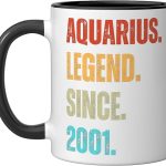 Aquarius Legend Since 2001 Retro Zodiac Sign Birthday Ceramic Mug, Black/White - Aquarius Mug for men