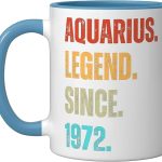 Aquarius Legend Since 1972 Retro Zodiac Sign Birthday Ceramic Mug, Blue/White - Aquarius Mug for men