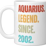 Aquarius Legend Since 2002 Retro Zodiac Sign Birthday Ceramic Mug, White - Aquarius Mug for men