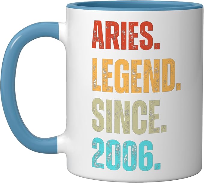 Aries Legend Since 2006 Retro Zodiac Sign Birthday Ceramic Mug, Blue/White - Aries Mug for men