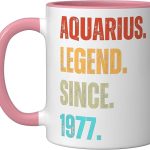Aquarius Legend Since 1977 Retro Zodiac Sign Birthday Ceramic Mug, Pink/White - Aquarius Mug for men