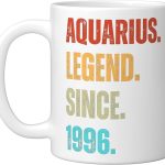 Aquarius Legend Since 1996 Retro Zodiac Sign Birthday Ceramic Mug, White - Aquarius Mug for men
