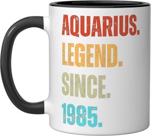 Aquarius Legend Since 1985 Retro Zodiac Sign Birthday Ceramic Mug, Black/White - Aquarius Mug for men